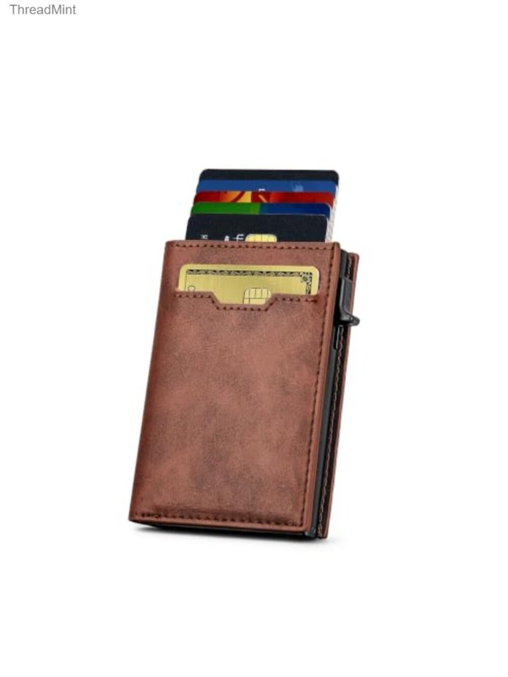 Slim Minimalist Pop Up Wallet Genuine Leather RFID Blocking Front Pocket